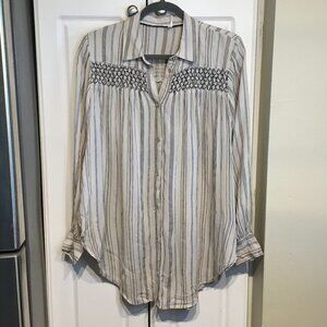 Anthro Floreat Striped Button Up Top w/Smocking